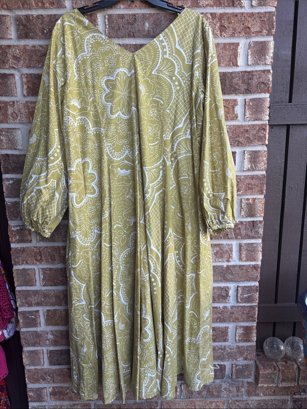 By Anthropologie V-Neck Olive Green Printed Midi Dress - Picture 8 of 9